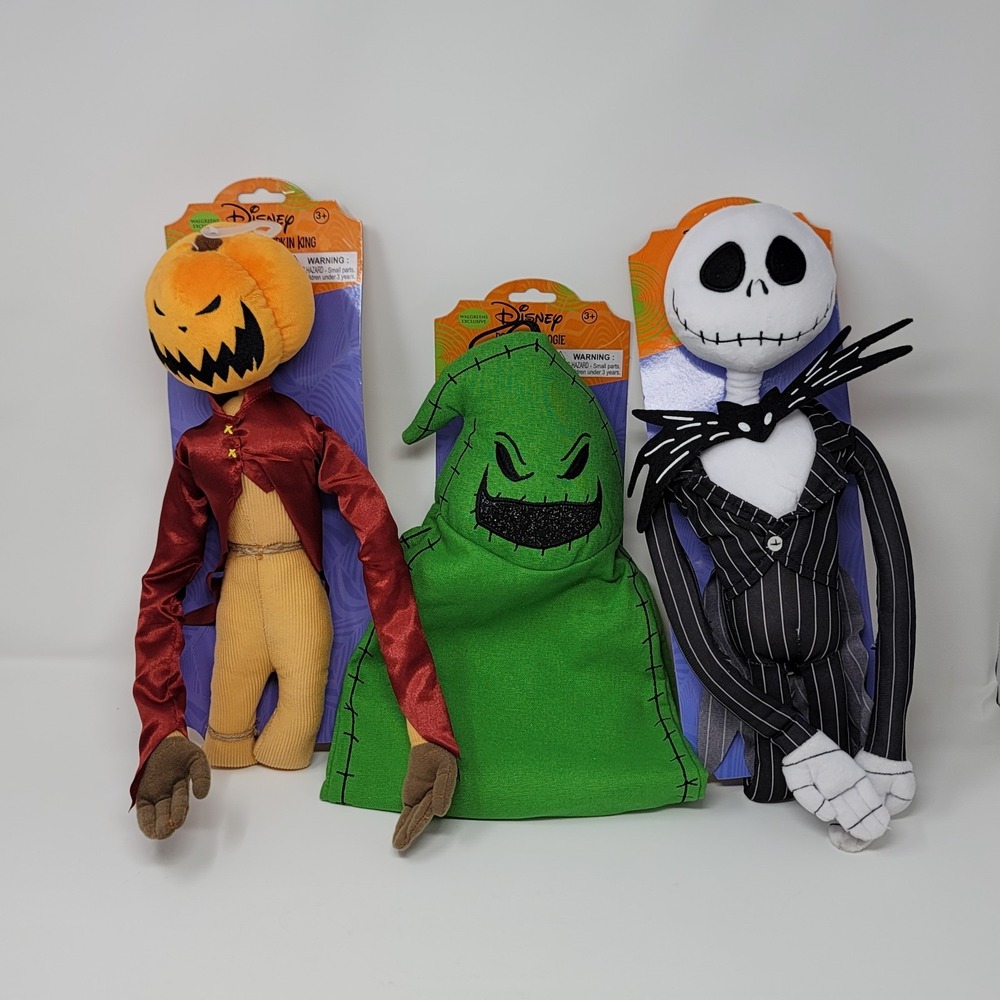 Disney Nightmare Before Christmas Poseable Plush Set Jack Oogie Pumpkin King NEW